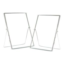 "Nicola Spring 2x Standing Metal Photo Frames - 8"" x 10"" Picture Display Poster Frame in Silver" - thumbnail 1