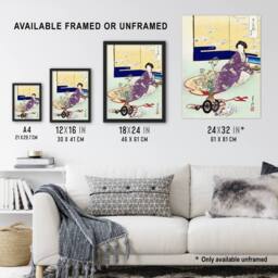 Artery8 Pet Dog Playing With Flower Cart Retro Japan Framed Wall Art Print Gekko - Size: A4 - thumbnail 3