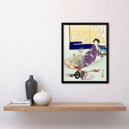 Artery8 Pet Dog Playing With Flower Cart Retro Japan Framed Wall Art Print Gekko - Size: A4 - thumbnail 4