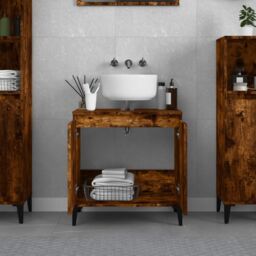 Berkfield Home Sink Cabinet Smoked Oak 58x33x60 cm Engineered Wood in Brown - Size: 58 x 33 x 60 cm - thumbnail 3