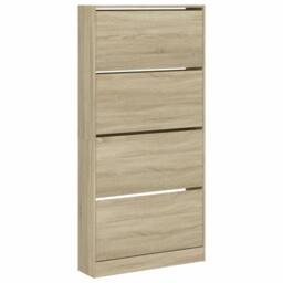 Berkfield Home Shoe Cabinet with 4 Flip-Drawers Sonoma Oak 80x21x163.5 cm in Light Tan