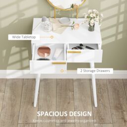 HOMCOM Modern Dressing Table w/ 2 Drawers Round Mirror for Bedroom White - thumbnail 5