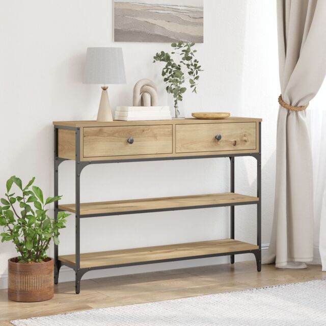 Berkfield Home Console Table Artisan Oak 100x25x75 cm Engineered Wood & Steel in Brown - Size: 100 x 25 x 75 cm - image 1