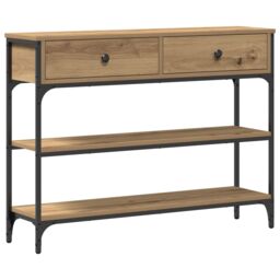 Berkfield Home Console Table Artisan Oak 100x25x75 cm Engineered Wood & Steel in Brown - Size: 100 x 25 x 75 cm - thumbnail 2