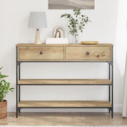 Berkfield Home Console Table Artisan Oak 100x25x75 cm Engineered Wood & Steel in Brown - Size: 100 x 25 x 75 cm - thumbnail 4