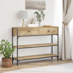 Berkfield Home Console Table Artisan Oak 100x25x75 cm Engineered Wood & Steel in Brown - Size: 100 x 25 x 75 cm - thumbnail 1