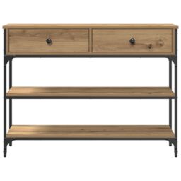 Berkfield Home Console Table Artisan Oak 100x25x75 cm Engineered Wood & Steel in Brown - Size: 100 x 25 x 75 cm - thumbnail 6