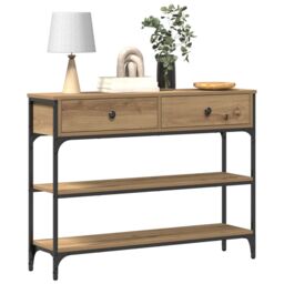 Berkfield Home Console Table Artisan Oak 100x25x75 cm Engineered Wood & Steel in Brown - Size: 100 x 25 x 75 cm - thumbnail 3
