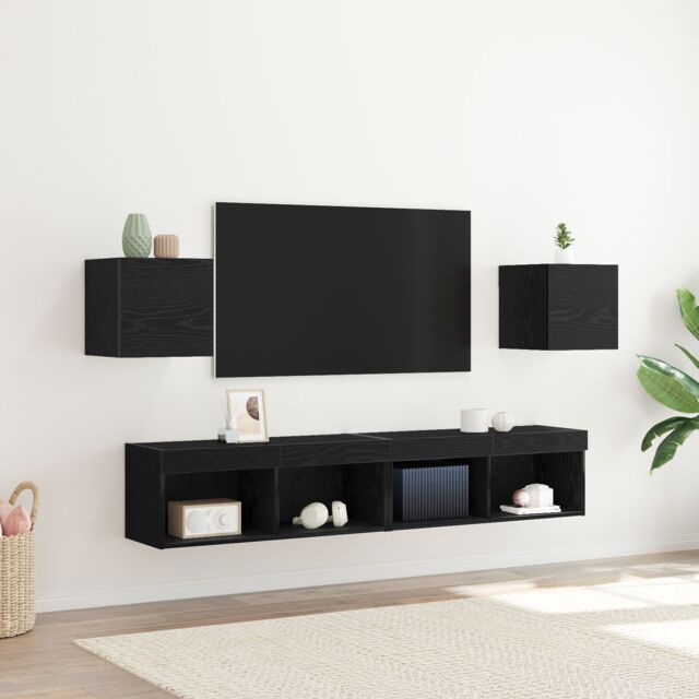 Berkfield Home Wall Mounted TV Cabinets 2 pcs Black Oak 30.5x30x30 cm - image 1