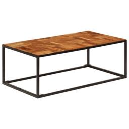 Berkfield Home Coffee Table 110x60x40 cm Solid Acacia Wood & Steel in Brown - Size: 110 x 60 x 40 cm - thumbnail 2