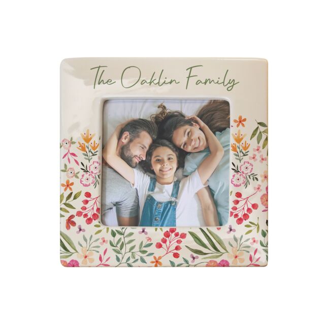 Personalised Memento Company Women's Personalised Floral Ceramic 4x4 Frame in Beige - image 1