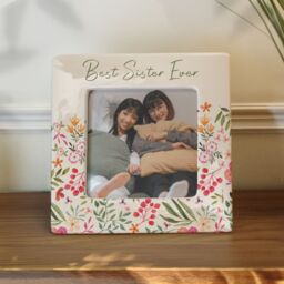 Personalised Memento Company Women's Personalised Floral Ceramic 4x4 Frame in Beige - thumbnail 4