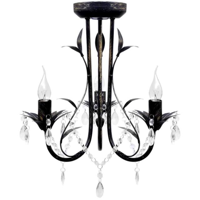 Berkfield Home Art Nouveau Style Black Chandelier Crystal Beads 3xE14 Bulbs - image 1