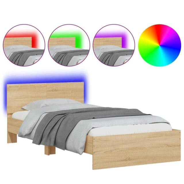 Berkfield Home Bed Frame without Mattress with LED Lights Sonoma Oak 100x200 cm in Light Tan - image 1