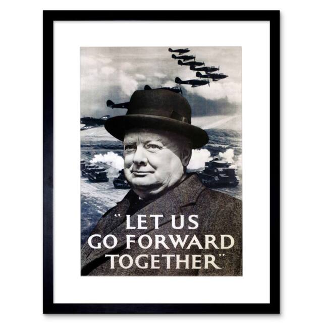 "Artery8 War Churchill Winston Military Victory Britain WW2 Framed Art Print in Grey - Size: W12"" x H16""" - image 1
