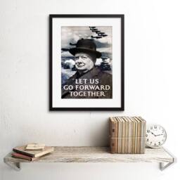 "Artery8 War Churchill Winston Military Victory Britain WW2 Framed Art Print in Grey - Size: W12"" x H16""" - thumbnail 2