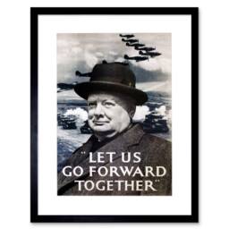 "Artery8 War Churchill Winston Military Victory Britain WW2 Framed Art Print in Grey - Size: W12"" x H16""" - thumbnail 1