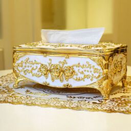 Smartbies Vintage Tissue Box Cover Storage Paper Napkin Holder for Bathroom, Bedroom or Living Room in Gold - thumbnail 2