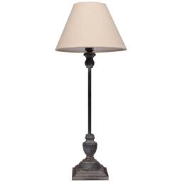Wyld Haus Mossfern Slim Table Lamp with Grey Washed Wood Stem & Linen Shade in Brown - thumbnail 2