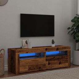 Berkfield Home TV Cabinet with LED Lights Old Wood 120x35x40 cm Engineered Wood in Brown - Size: 120 x 35 x 40 cm - thumbnail 4