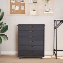 Berkfield Home Rolling Cabinet with Drawers MOSS Grey Solid Wood Pine - thumbnail 3