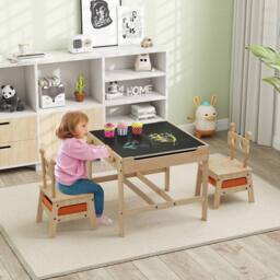 Costway Kids Table & Chairs 4 in 1 Wooden Activity Desk Set in Natural