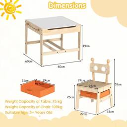 Costway Kids Table & Chairs 4 in 1 Wooden Activity Desk Set in Natural - thumbnail 3