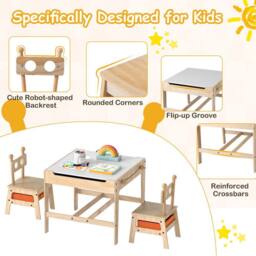 Costway Kids Table & Chairs 4 in 1 Wooden Activity Desk Set in Natural - thumbnail 5