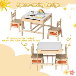 Costway Kids Table & Chairs 4 in 1 Wooden Activity Desk Set in Natural - thumbnail 9
