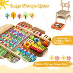 Costway Kids Table & Chairs 4 in 1 Wooden Activity Desk Set in Natural - thumbnail 8