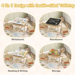 Costway Kids Table & Chairs 4 in 1 Wooden Activity Desk Set in Natural - thumbnail 6