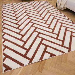 THE RUGS Loft Herringbone Living Room Area Rug & Runners Soft Pile in Terracotta - Size: 80 cm x 150 cm - thumbnail 2