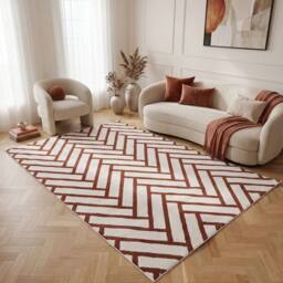 THE RUGS Loft Herringbone Living Room Area Rug & Runners Soft Pile in Terracotta - Size: 80 cm x 150 cm - thumbnail 3