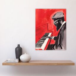 "Artery8 Thelonious Monk Jazz Piano Music Red Portrait Wall Art Print - Size: W12"" x H16""" - thumbnail 4