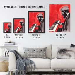 "Artery8 Thelonious Monk Jazz Piano Music Red Portrait Wall Art Print - Size: W12"" x H16""" - thumbnail 3