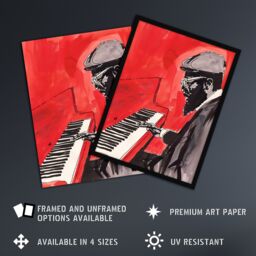 "Artery8 Thelonious Monk Jazz Piano Music Red Portrait Wall Art Print - Size: W12"" x H16""" - thumbnail 2