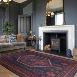 Kukoon Blue Red Low Pile Traditional Persian Velvet Texture Area Rug - Size: 240 cm x 330 cm - thumbnail 2