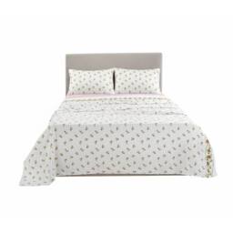 Snug City Soft Flower Print Brushed Cotton Fitted Flat Sheet Matching Pillowcase in Pink - Size: King - thumbnail 3