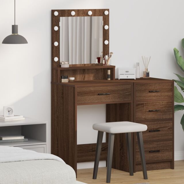 Berkfield Home Dressing Table with LED Lights - Brown Oak, 50x41x135 cm - Size: 50 x 41 x 135 cm - image 1