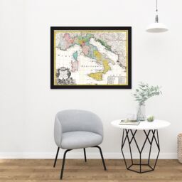 "Artery8 Wall Art Print Map Antique Homann Heirs Italy Mediterranean Sea Art Large Framed Wall Décor Art in Light Oak - Size: W18"" x H24""" - thumbnail 2