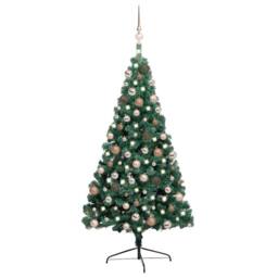 Berkfield Home Beautiful Artificial Half Pre-lit Christmas Tree with Ball Set Gr in Green - thumbnail 2