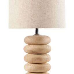 Wyld and Coco Mango Wood Living Table Lamp 41 cm Beige Cotton Linen Shade in Brown - thumbnail 2