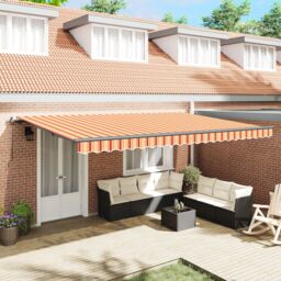 Berkfield Home Manual Retractable Awning Yellow & Orange 500x350 cm - thumbnail 1