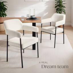 tectake Armchair Doe Set Of 2 - Woven Fabric Off-White/Black in Off-White - Size: 2 Pack - thumbnail 8