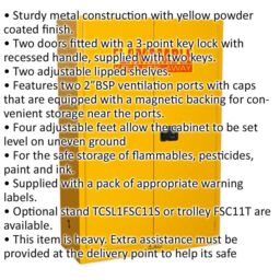 Loops Flammable Substance Storage Cabinet - 1095mm x 460mm x 1655mm - 3-Point Key Lock - thumbnail 2
