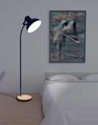 Loops Standing Floor Lamp Light Cruved Black Base / Shade & Wood 1 x 28W E27 Bulb - thumbnail 3