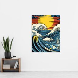 "Artery8 The Great Wave Modern Seascape Artwork Comic Book Pop Art Sunset Extra Large XL Wall Art Poster Print - Size: W24"" x H32""" - thumbnail 4