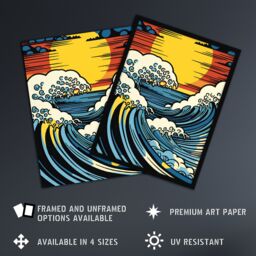 "Artery8 The Great Wave Modern Seascape Artwork Comic Book Pop Art Sunset Extra Large XL Wall Art Poster Print - Size: W24"" x H32""" - thumbnail 2