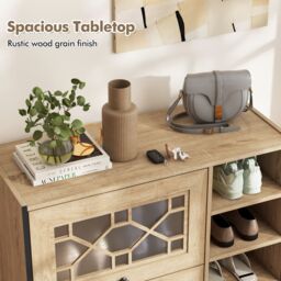 Costway Shoe Storage Cabinet Freestanding Shoe Organizer w/ Flip Doors-Oak in Light Oak - thumbnail 4