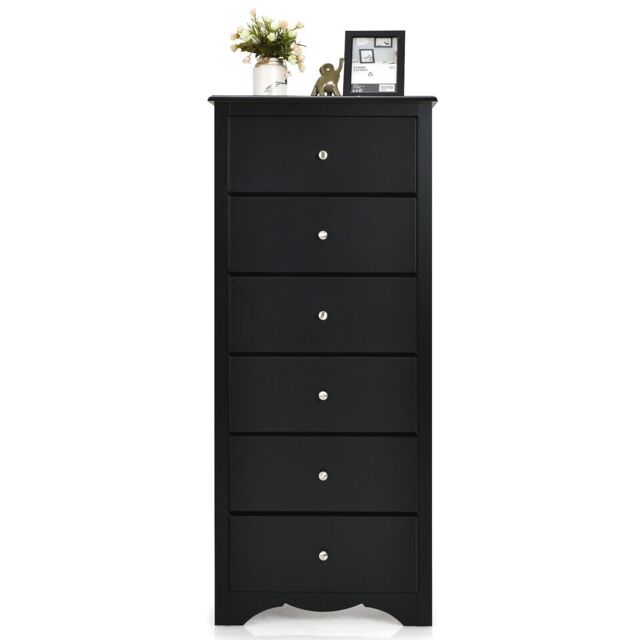 Costway Chest of Drawers Free Standing 6 Drawers Wooden Storage Cabinet W/ Metal Handles in Black - image 1